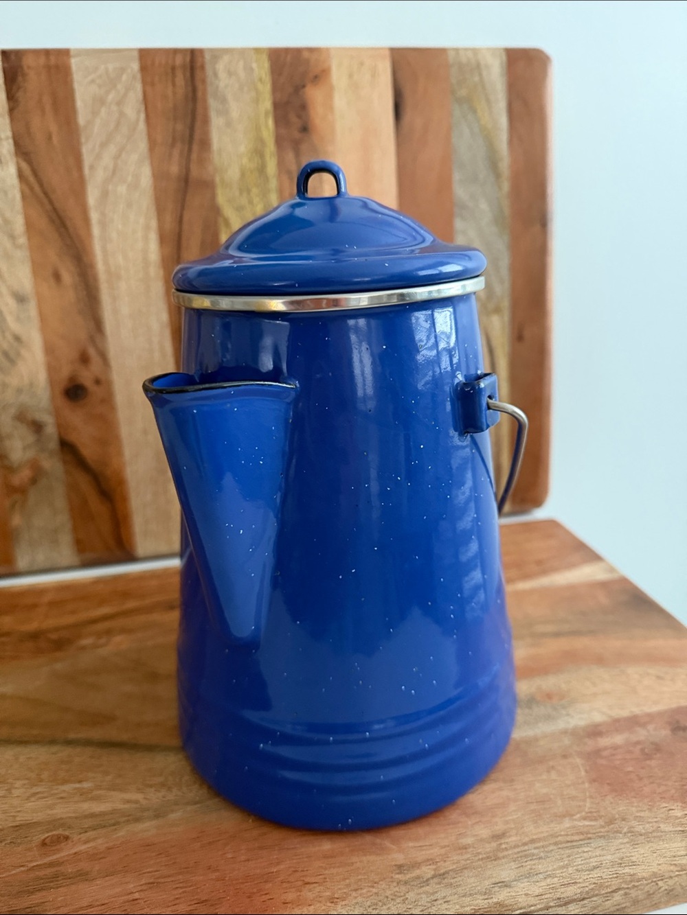 Blue Speckled Enamel Cowboy Camping Coffee Pot w/ Lid & Insert Made in Thailand - Picture 2 of 10